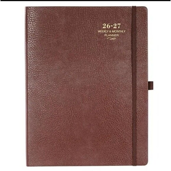 Frasukis Other - Monthly Planner 2026-2027 Twin-Wire Organizer Leather Cover 18M Planner, Brown